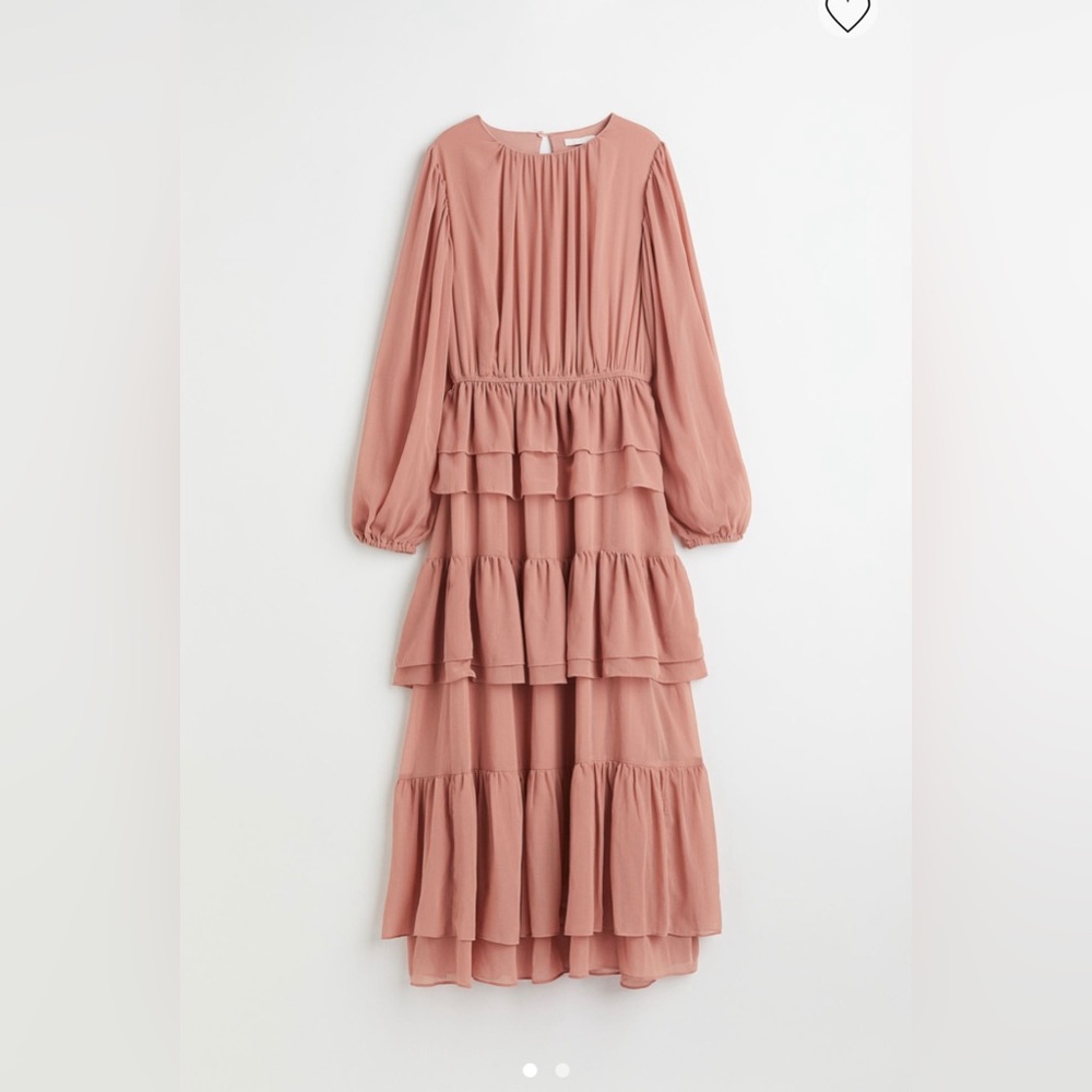 XL H&M Pink Tiered Long Sleeve Maxi Dress
